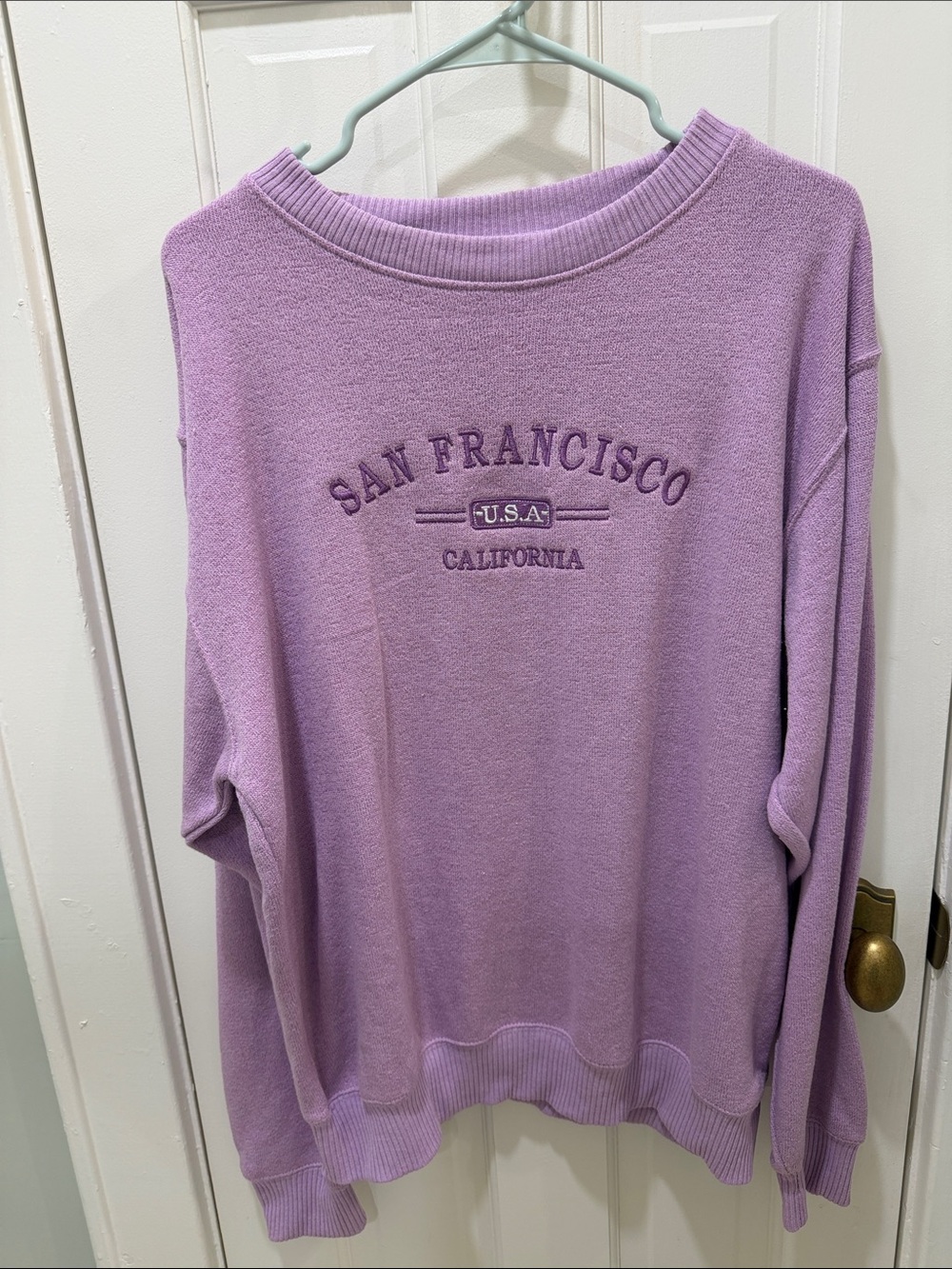 Lavender Crewneck Sweater with San Francisco Embroidery